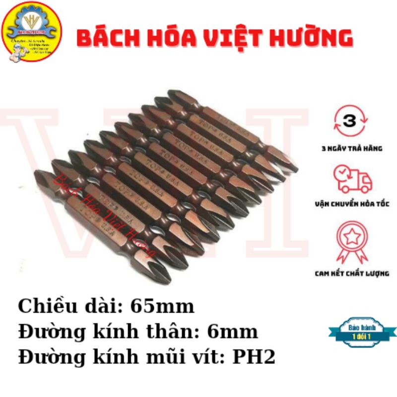 Vỉ 10 Mũi vít 2 đầu Bake, đầu vít 4 cạnh 65mm Top USA xi nâu cứng cáp siêu rẻ dùng siết và mở ốc tiện lợi - đầu bắn vít