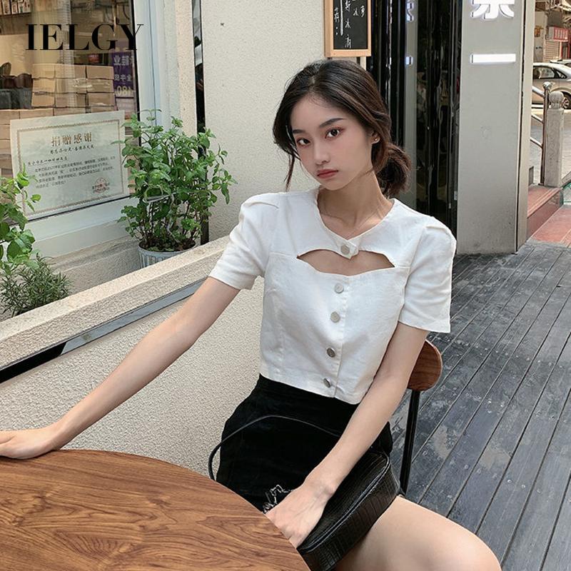 Áo croptop IELGY khoét rỗng bất đối xứng nhiều màu lựa chọn thời trang hè cho nữ