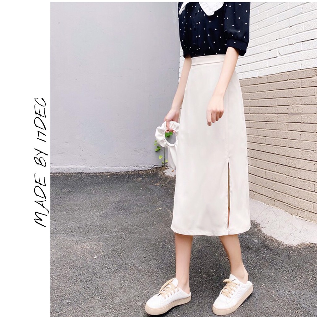 Chân váy Midi xẻ tà _Chân Váy Chữ A Xẻ Vạt Ullzang 17Dec