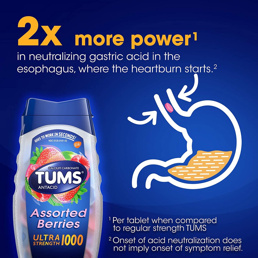 Viên nhai khó tiêu TUMS Extra Strength của Mỹ