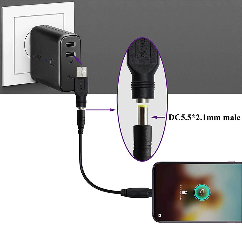Đầu đổi nguồn USB AM sang DC 5.5x2.1mm cổng cái - hoặc ngược lại DC 5.5x2.1mm cái ra USB đực