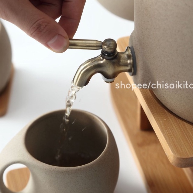 Set bình trà gốm phong cách Nhật Bản kèm giá đỡ