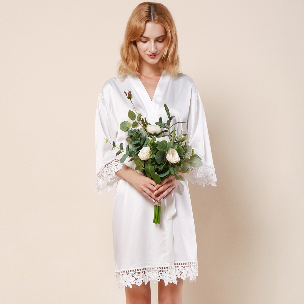 4 kiểu Áo choàng ngủ PHỐI REN CAO CẤP makeup CÔ DÂU Thêu chữ BRIDE lụa latin mềm mịn sang trọng Cherie Sleepwea