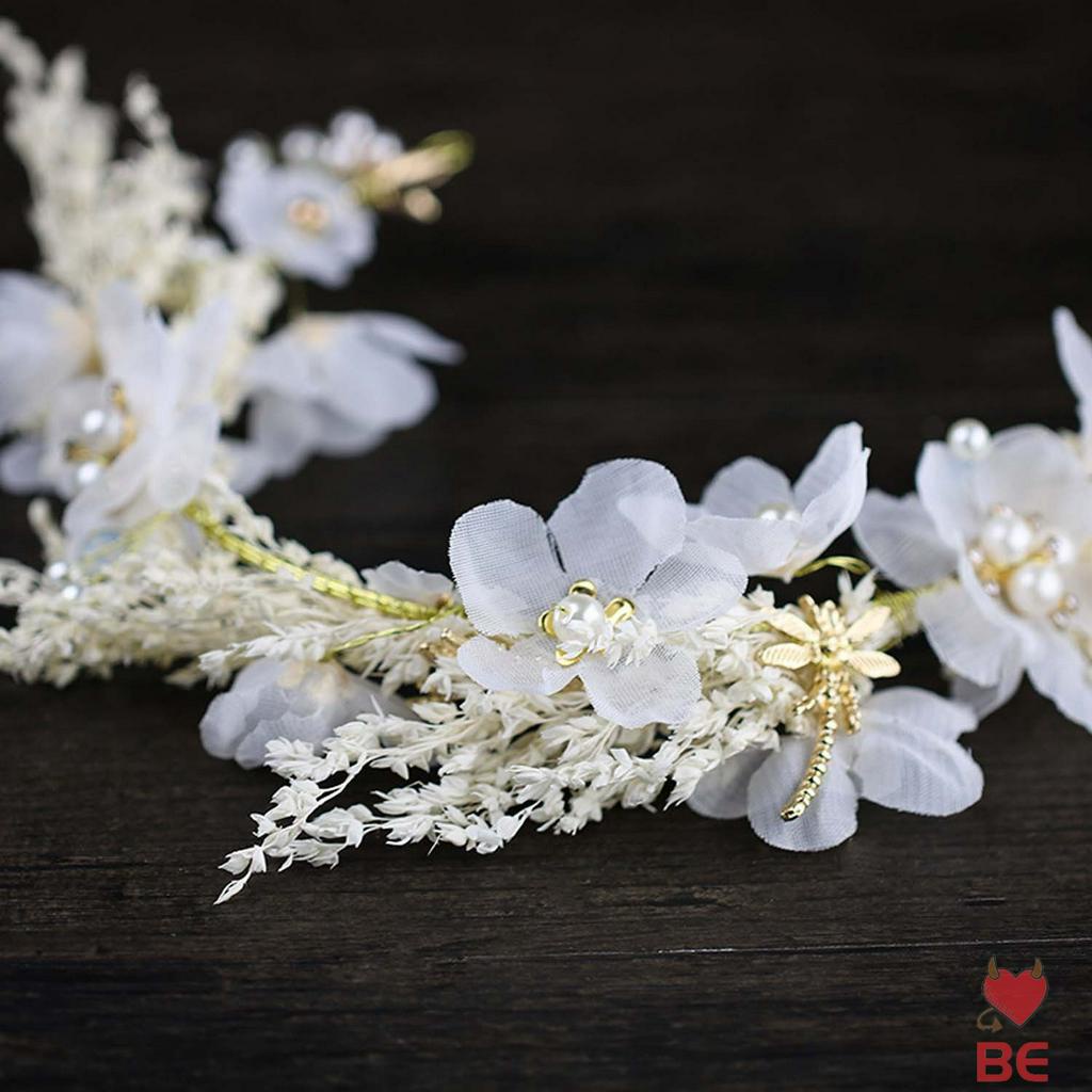 YADORNOS Vương miện đính hoa màu trắng thanh lịch cho cô dâu