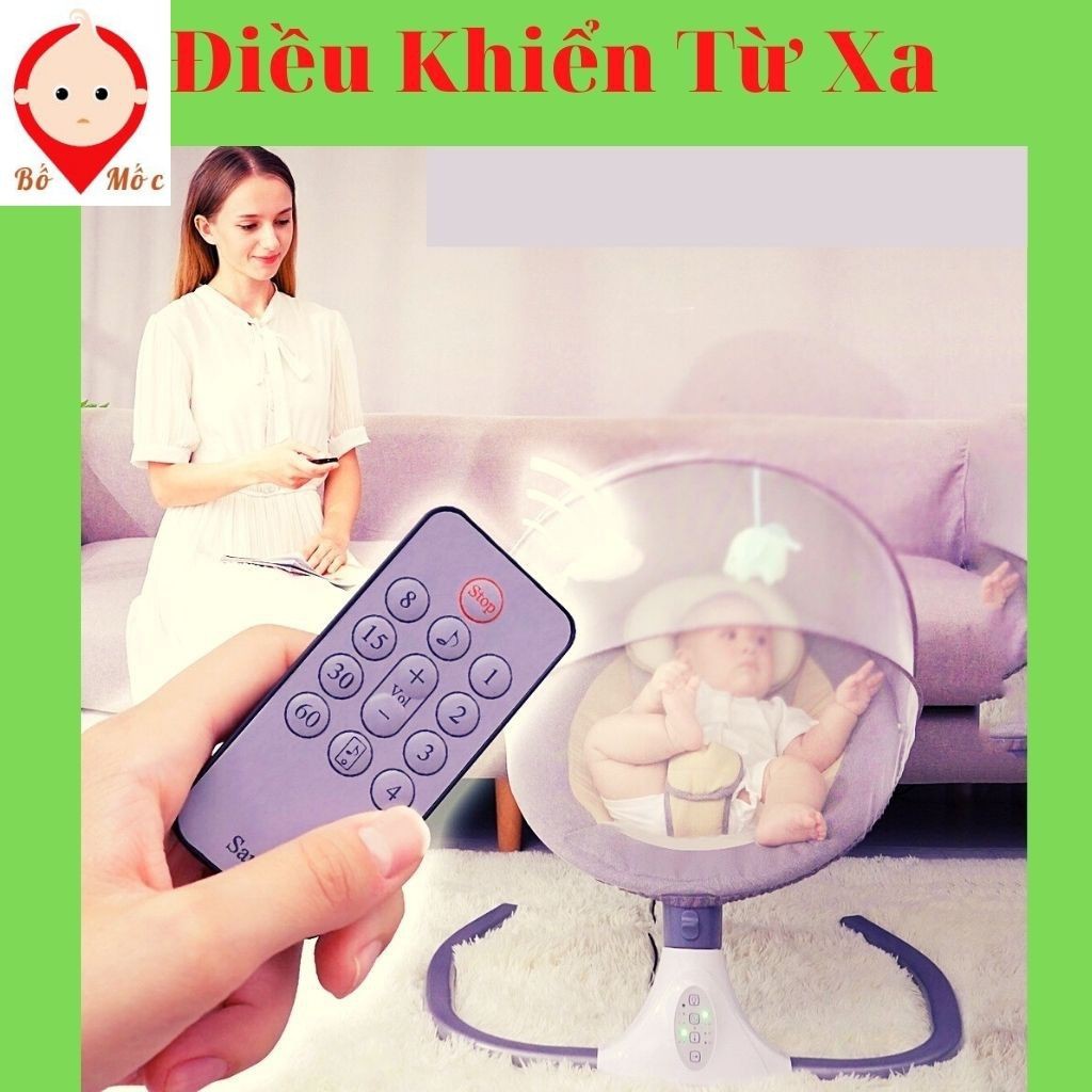 Nôi Điện Ru Ngủ Tự Rung Có Điều Khiển Cho Bé Nằm Ngoan Không Quấy Khóc - Shop Bố Mốc