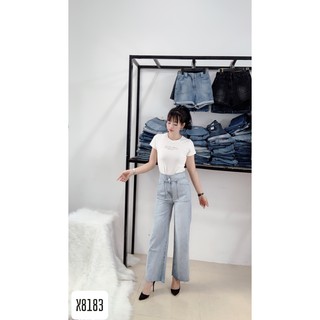[HÀNG CAO CẤP] Quần jean nữ ống Suông lưng cao xanh trắng X8183. [MPVC]
