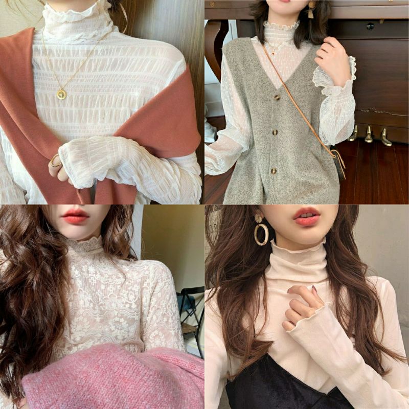 |nhiều mẫu|Áo ren, voan mặc trong áo len Hàn Quốc kèm feedback