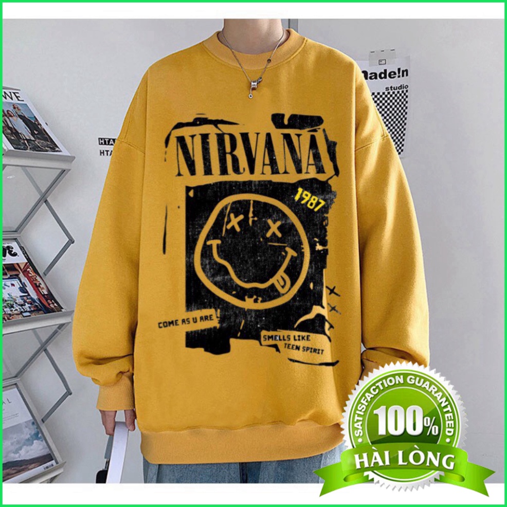 Sweater nam nữ HTSTORE Áo nỉ cổ tròn dài tay nam nữ họa tiết mặt cười vui vẻ đáng yêu dày ấm nhiều màu