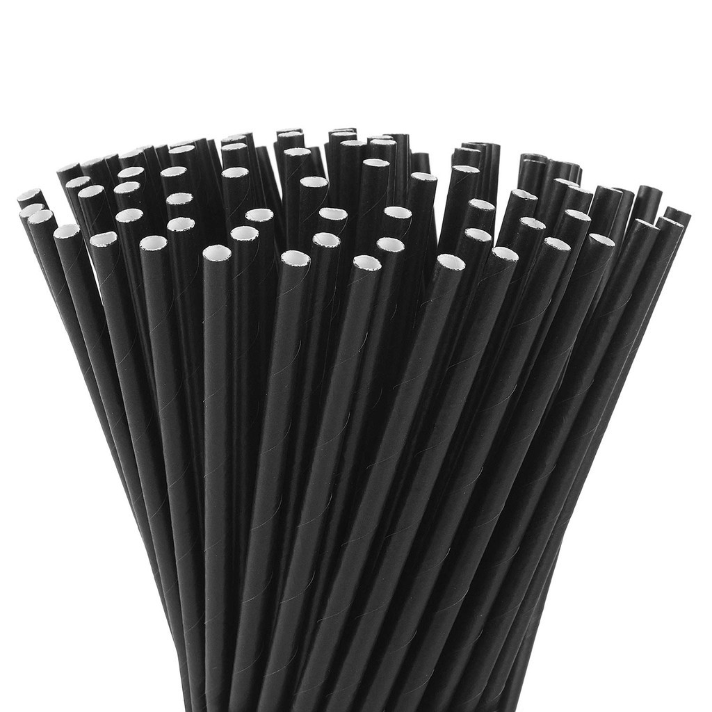 100 cái ống hút giấy màu đen phi 6mm x 200mm