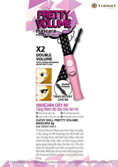 Mascara Dài và Dày Mi CATHY DOLL Pretty Volume x2 Double - Thái Lan