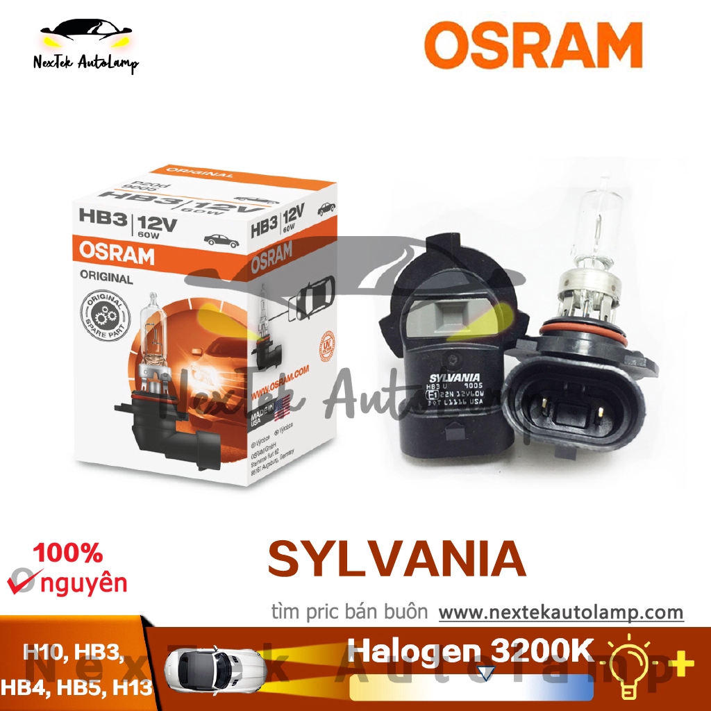 OSRAM H10 H13 HB3 HB4 HB3A HB4A HB5 Tiêu chuẩn Bóng đèn ban đầu sáng bóng xe H halogen Sản xuất tại Mỹ Sylvania Bóng đèn(1 bóng đèn)