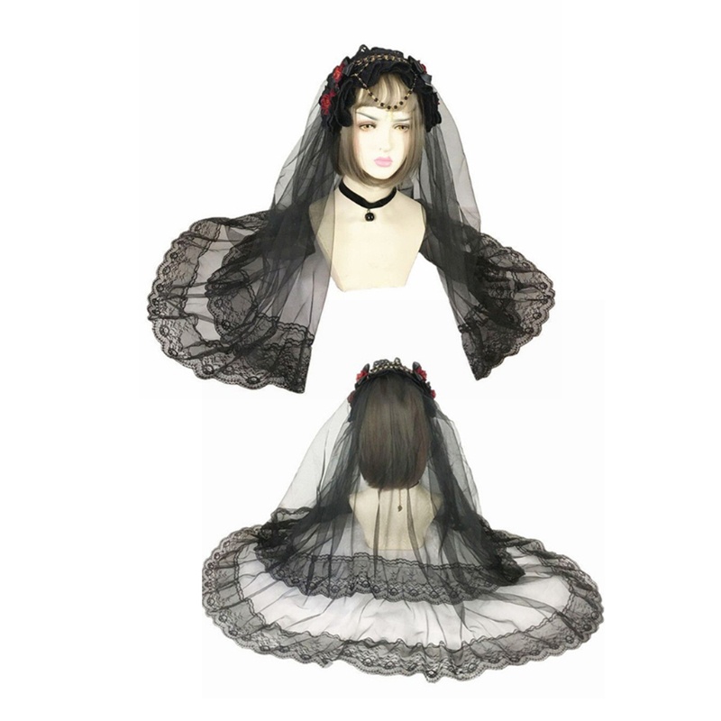 Băng Đô Vải Lưới Phối Ren Hoa Phụ Kiện Chụp Ảnh Halloween