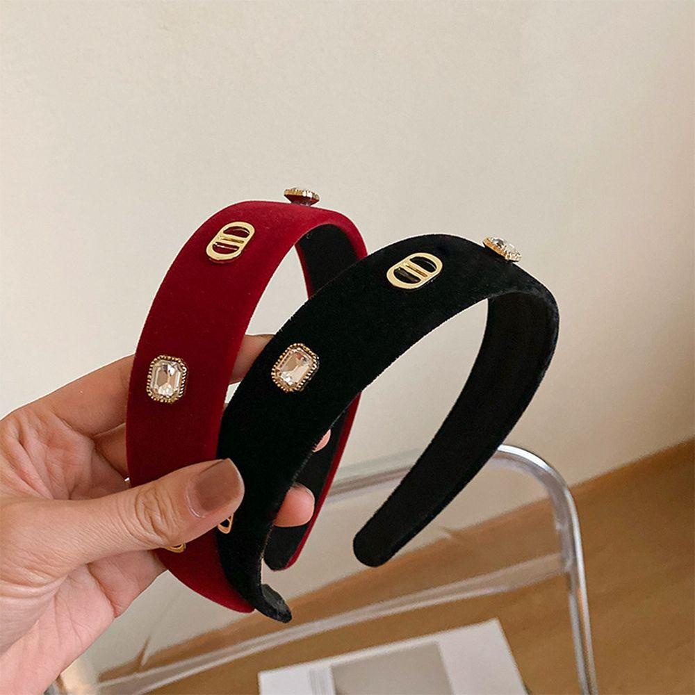 ANEMONE Băng Đô Cài Tóc Màu Đỏ In Chữ D Kiểu Vintage Dễ Thương