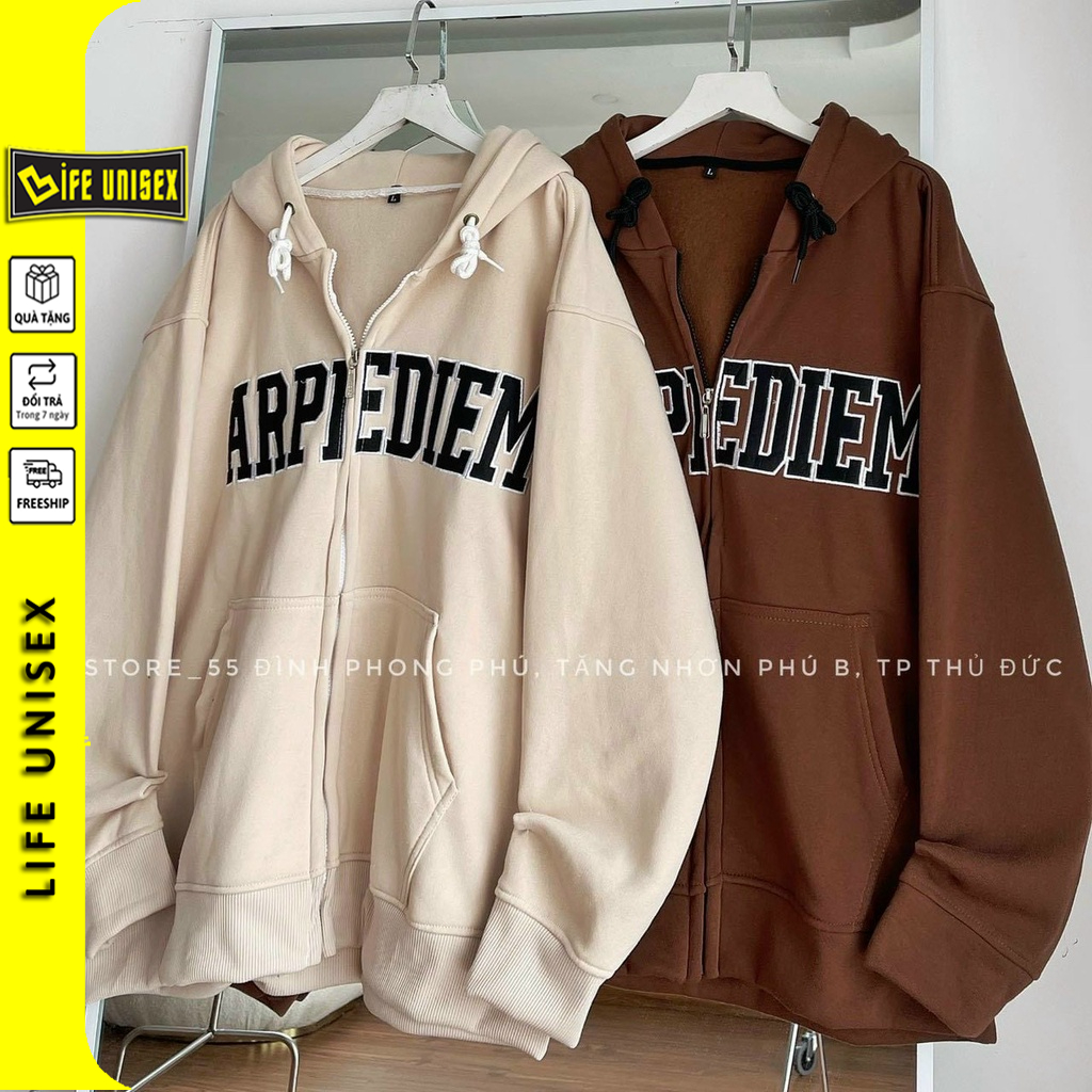 Áo Khoác Hoodie Nỉ ARPEDIEM Nam Nữ Ulzzang Unisex Dây Kéo, Áo Khoác Nỉ Form Rộng LIFE UNISEX