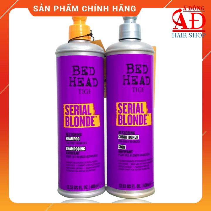 [+Tặng mũ trùm] BỘ DẦU GỘI XẢ TIGI BEDHEAD TÍM SERIAL BLONDE RESTORING PHỤC HỒI TÓC TẨY NHUỘM SÁNG 400ML*2