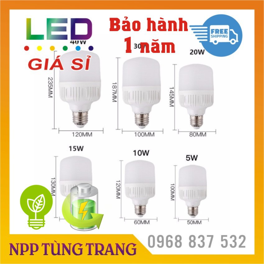 Bóng đèn led búp trụ công suất 10w, 15w, 20w, 30w, 45w, 50w, 5w giá sỉ tiết kiệm điện