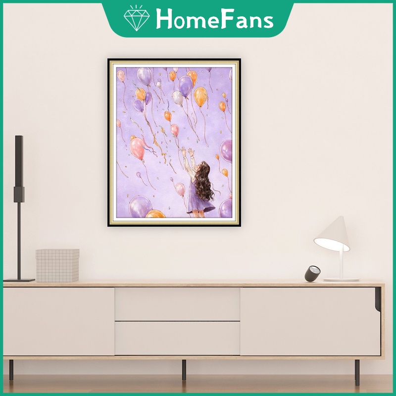 Bộ Tranh Đính Đá 5D DIY Hình Cô Gái Và Lồng Đèn Khổng Minh Kích Thước 30x40cm / 40x50cm