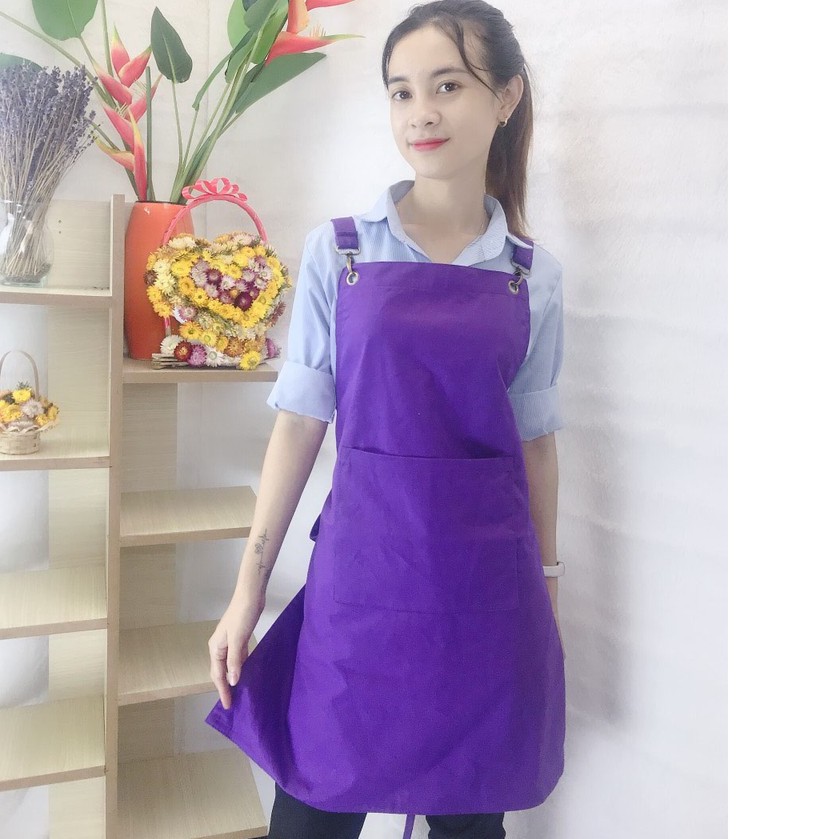 Tạp Dề Quán Cafe, Trà Sữa, Nhà Hàng, Trà Chanh Giá Gốc Màu Tím Dễ Thương