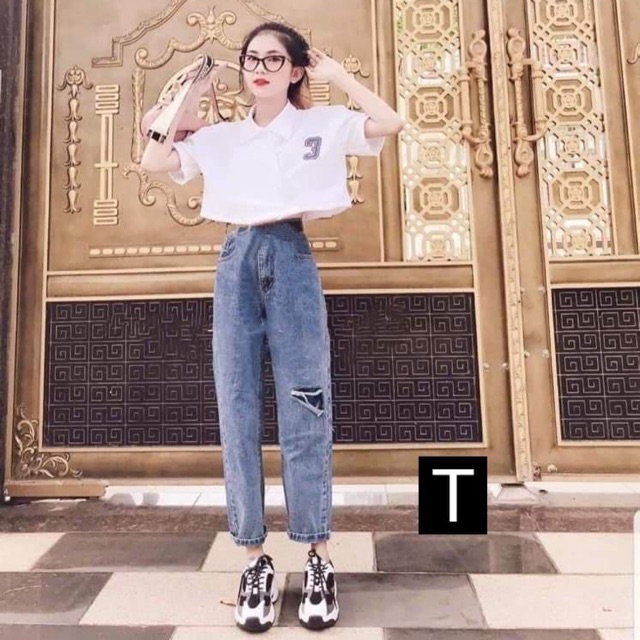 Sét áo crt polo Số 3+baggy jeans rách TTO787
