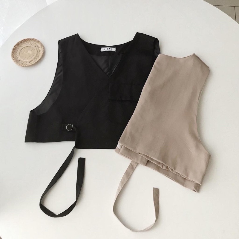 Áo Gile Nam nữ Unisex LOUIS màu ĐEN/NÂU  Áo Gile Croptop Nữ Thiết Kế Basic Chất Kaki Tây Mịn