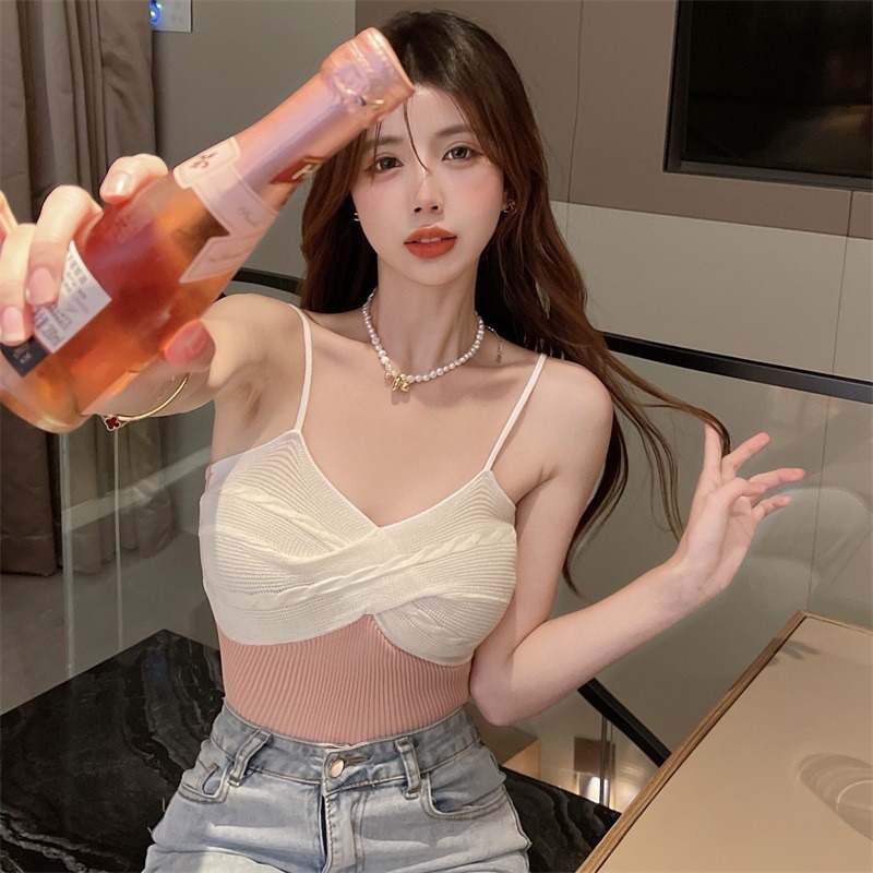 Áo Dệt Kim Hai Dây Màu Sắc Tương Phản Thời Trang Mùa Hè