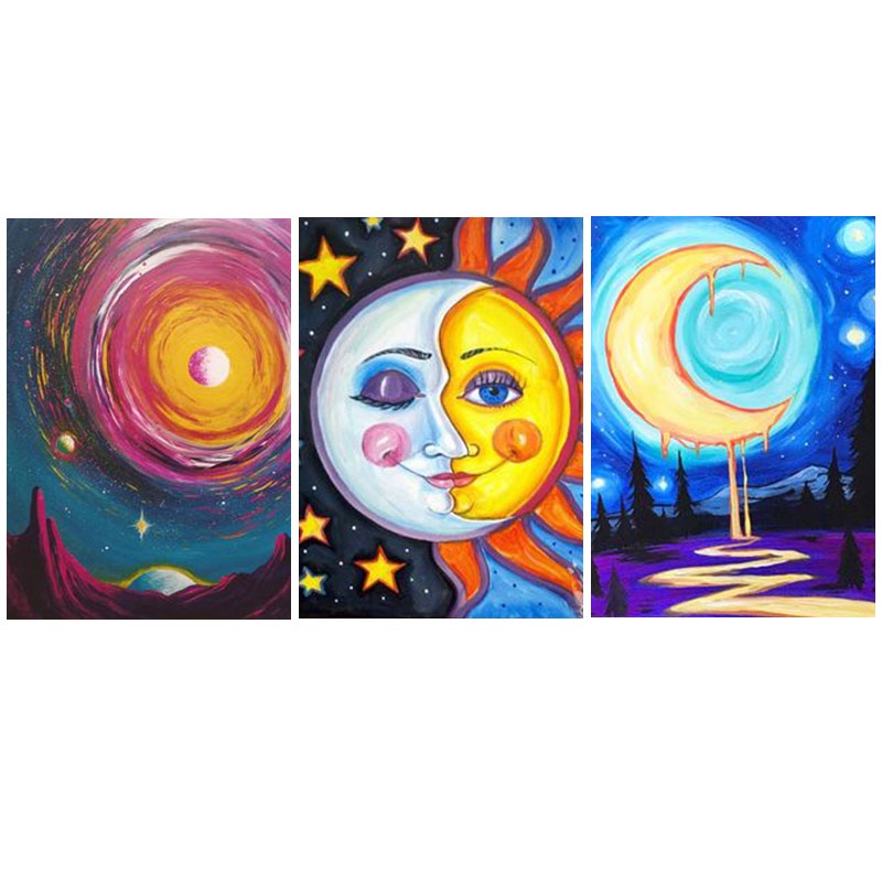 Bộ Tranh Đính Đá 5d Họa Tiết Mặt Trăng Trừu Tượng Độc Đáo Kích Thước 30x40cm Diy Dùng Trang Trí