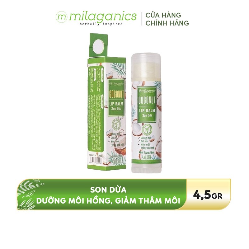 Combo 3 Son dưỡng môi, giảm thâm, hồng môi MILAGANICS (Son Trà Xanh 4.5g + Son Gấc 4.5g + Son Dừa 4.5g)