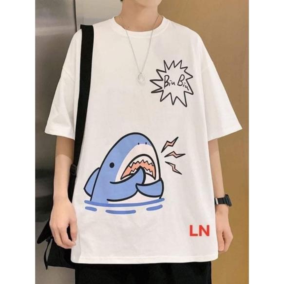 Áo phông unisex tay lỡ cá mập xanh