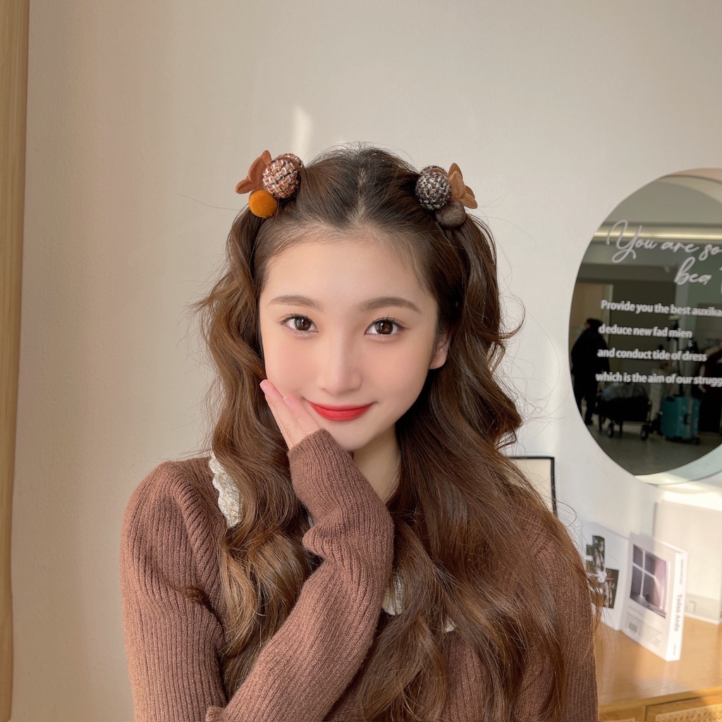 Kẹp tóc hình quả cherry con ong kẹp gắp nhỏ dạ tweed cho nữ phong cách dễ thương xanh xắn