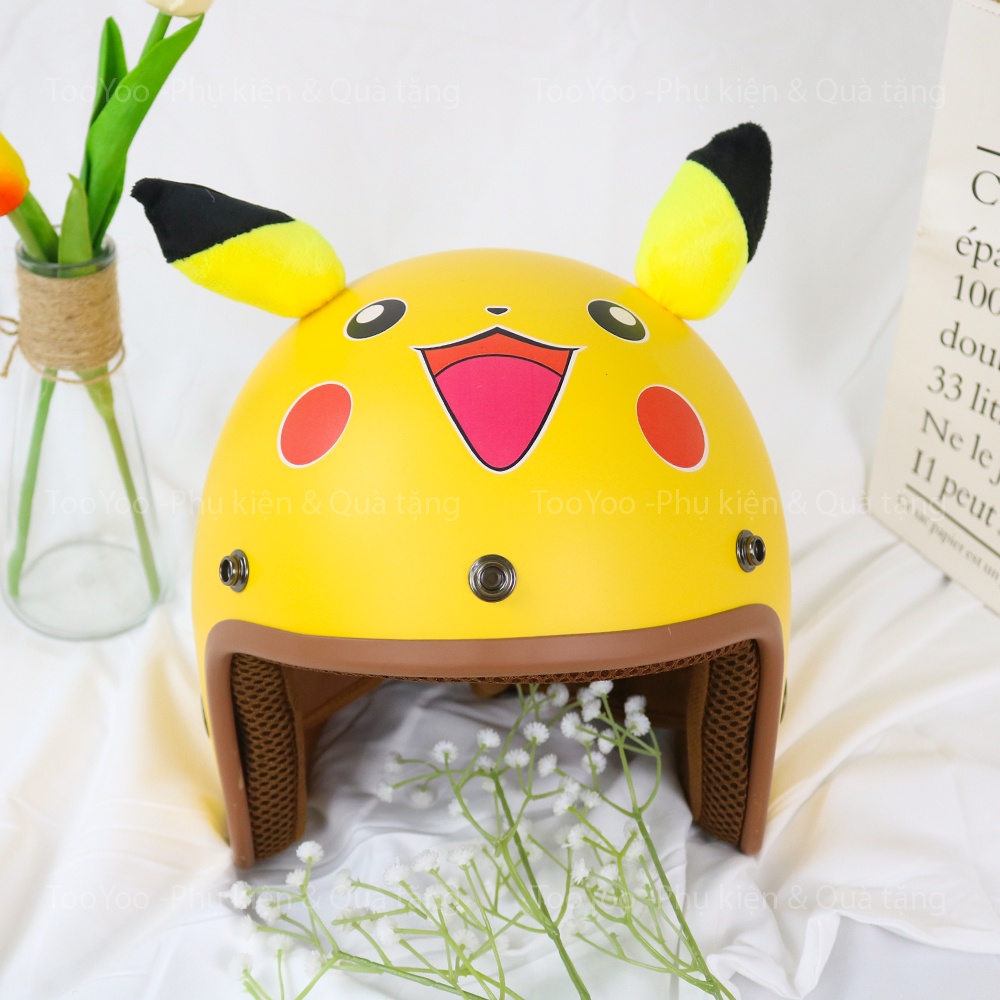 Mũ bảo hiểm 3/4 DORAEMON, PIKACHU, GẤU NÂU có tai dễ thương cute TooYoo TY0026