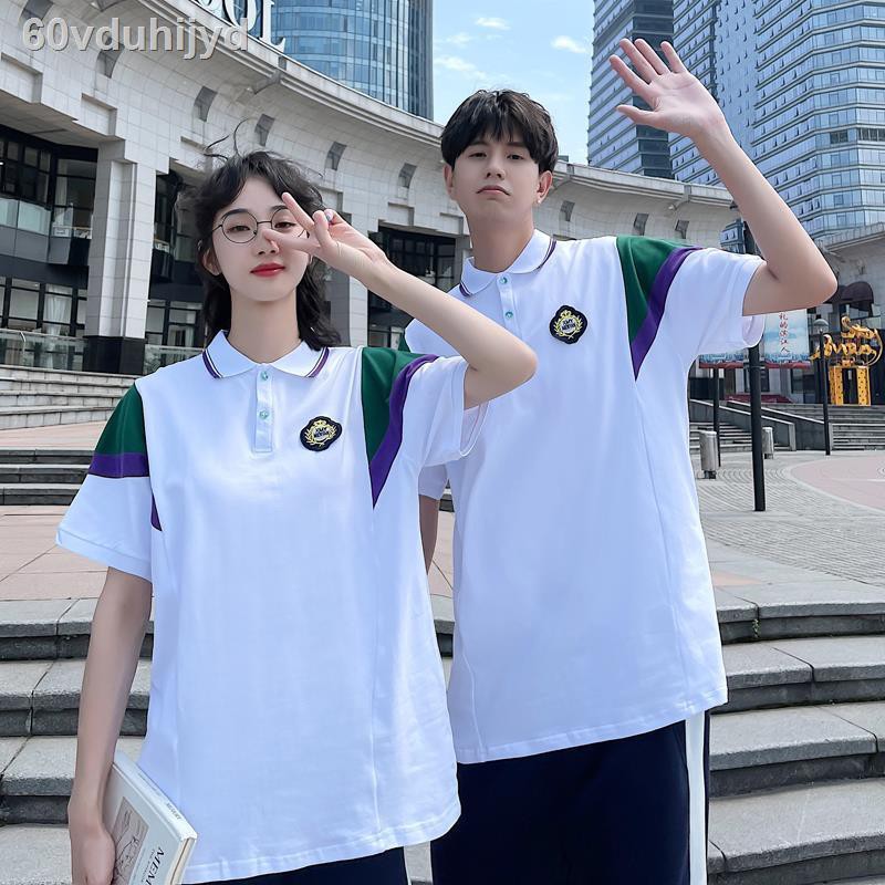 chân váy dài✿quần áo lớp học sinh theo xu hướng phong cách Hàn Quốc thun polo rộng rãi kiểu đại tay ngắn cặp đôi p