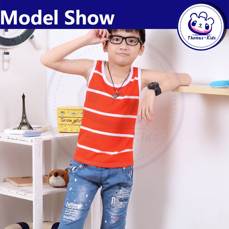 [Hàng có sẵn] D121#Áo thun ba lỗ chất liệu Cotton mềm kích thước 110-140cm cho bé trai