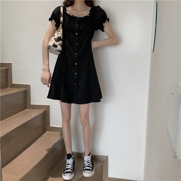 Xiaozhainv Đầm Tay Ngắn Trễ Vai Phong Cách Retro Hàn Quốc | BigBuy360 - bigbuy360.vn