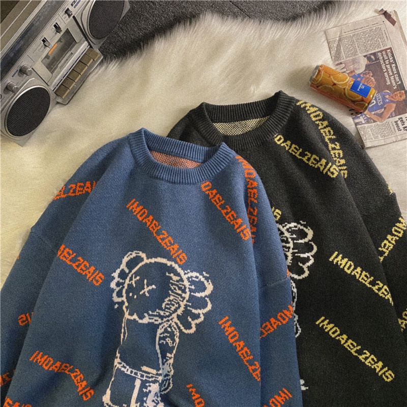 Áo Sweater Dày Dặn In Họa Tiết Hoạt Hình Phong Cách Hàn Quốc Thời Trang Thu Đông Cho Nam Và Nữ