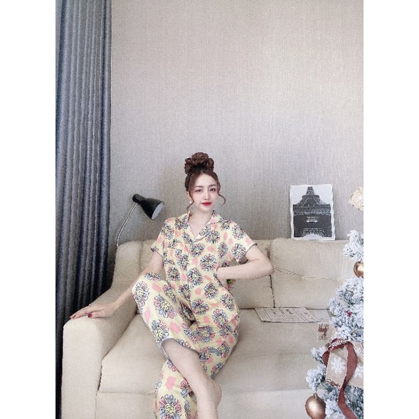 Pijama tay ngắn lụa nút bọc xịn xò