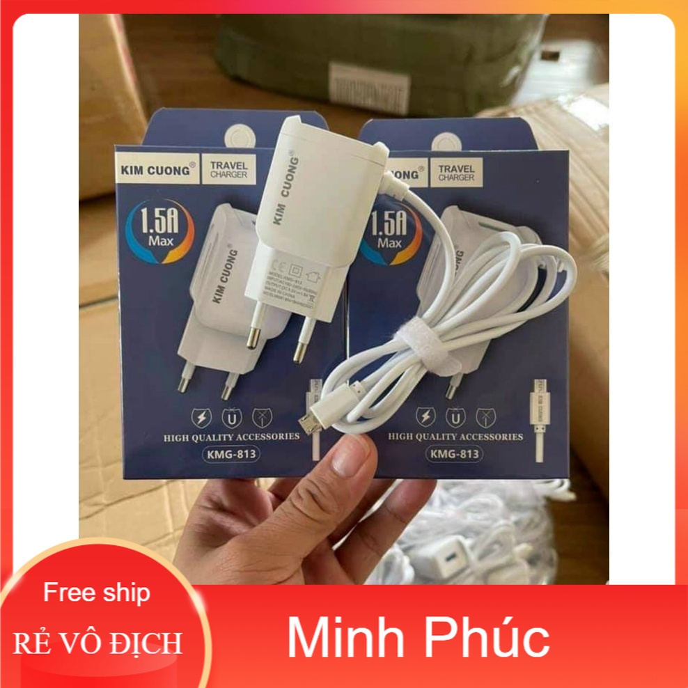 Bộ củ cáp sạc liền dây Kim Cương 813 có cổng USB và dây liền chân micro