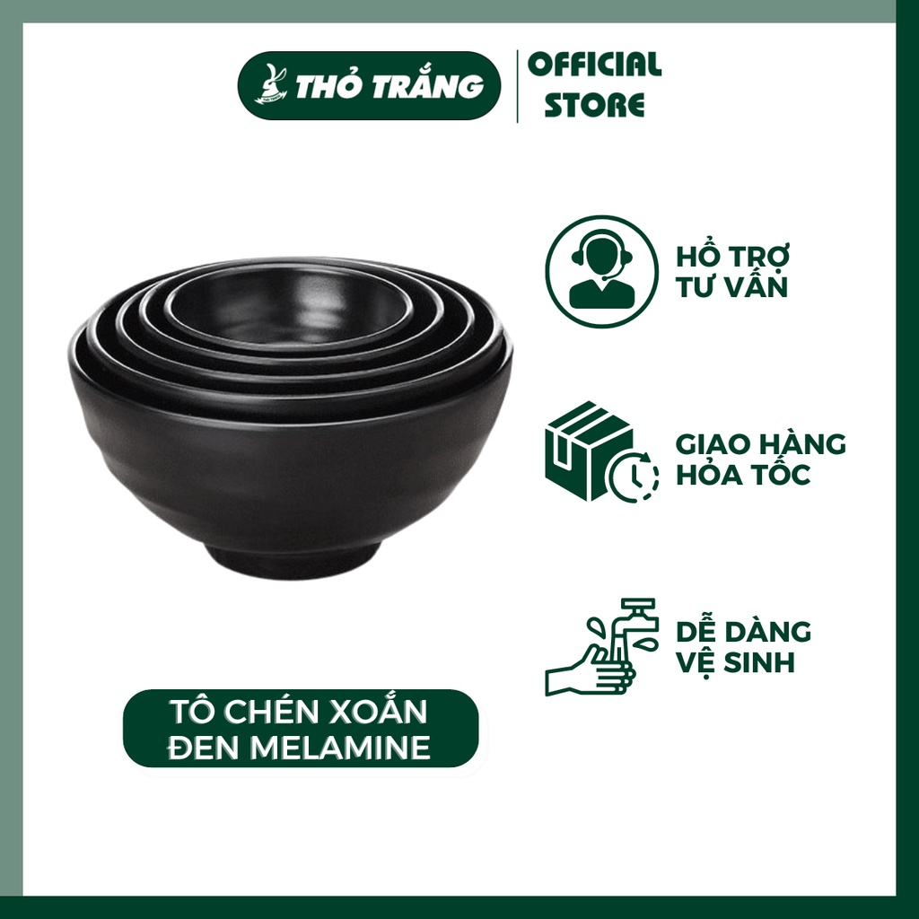 Tô chén bát xoắn màu đen nhựa melamine 100% cao cấp đủ size