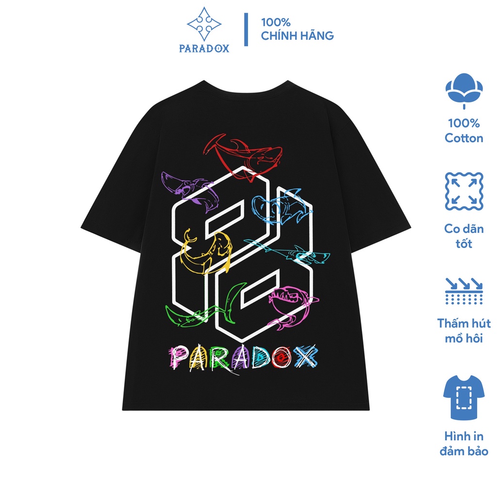 Áo thun form rộng Paradox tay lỡ - Unisex - In hình - FINBACK - Màu đen