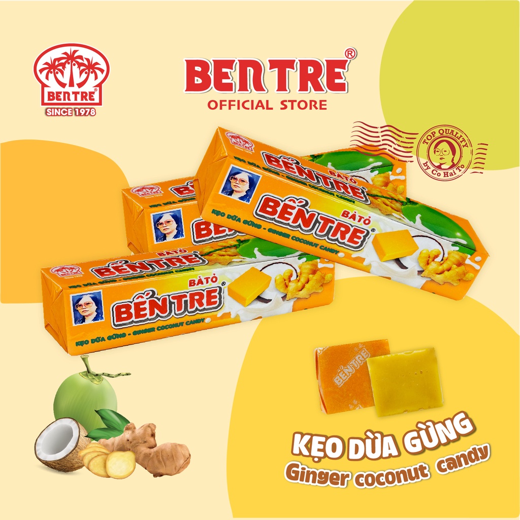 Kẹo dừa Bến Tre Hai Tỏ vị Gừng 150g, Ăn vặt Tuổi thơ Ngon, Bổ, Rẻ