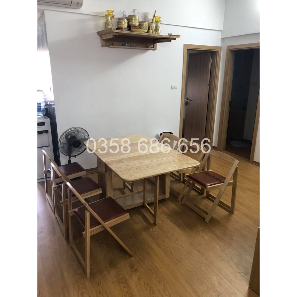 Bàn ăn thông minh gỗ sồi tự nhiên - Bộ 4 Ghế Nan