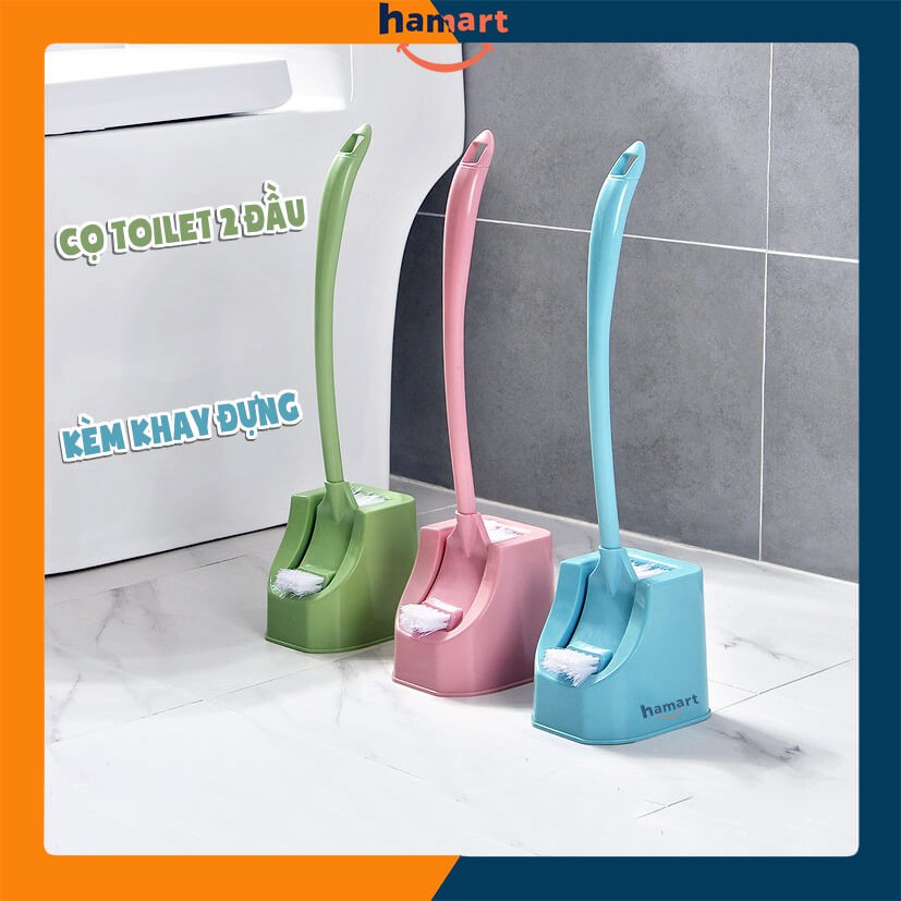 Cây Cọ Bồn Cầu Toilet 2 Đầu Chải KÈM KHAY ĐỰNG Thoát Nước Tiện Lợi [4 MÀU TUỲ CHỌN]