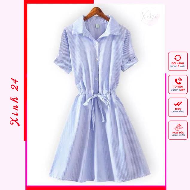 Đầm xòe, Váy Xòe cổ sơ mi xinh xắn, phong cách trẻ trung