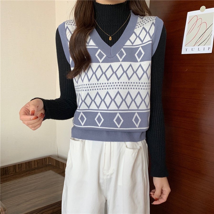 SUXI MỚI Áo sweater không tay cổ chữ v thời trang thu đông cho nữ