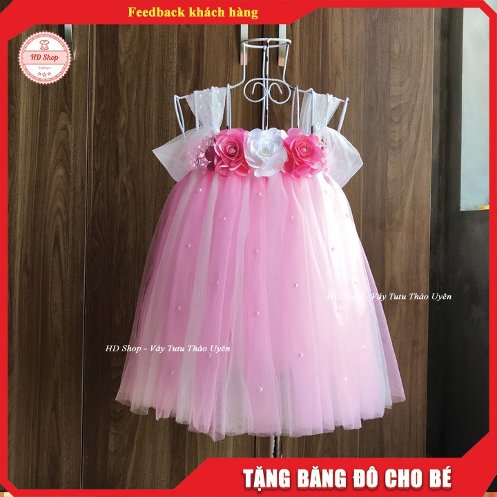 Đầm bé gái hồng phấn hoa xù cho bé gái 2-12kg