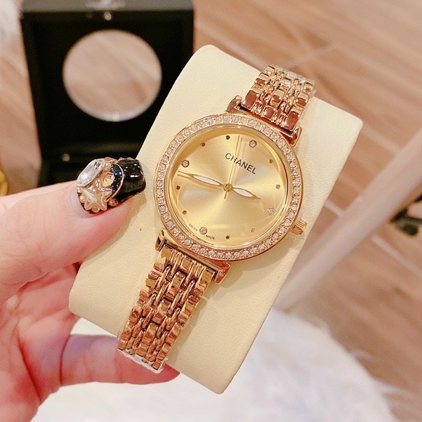 Đồng hồ thời trang nữ CHANEL đeo tay dây thép không gỉ mặt đính đá cao cấp chống nước chống xước | BigBuy360 - bigbuy360.vn
