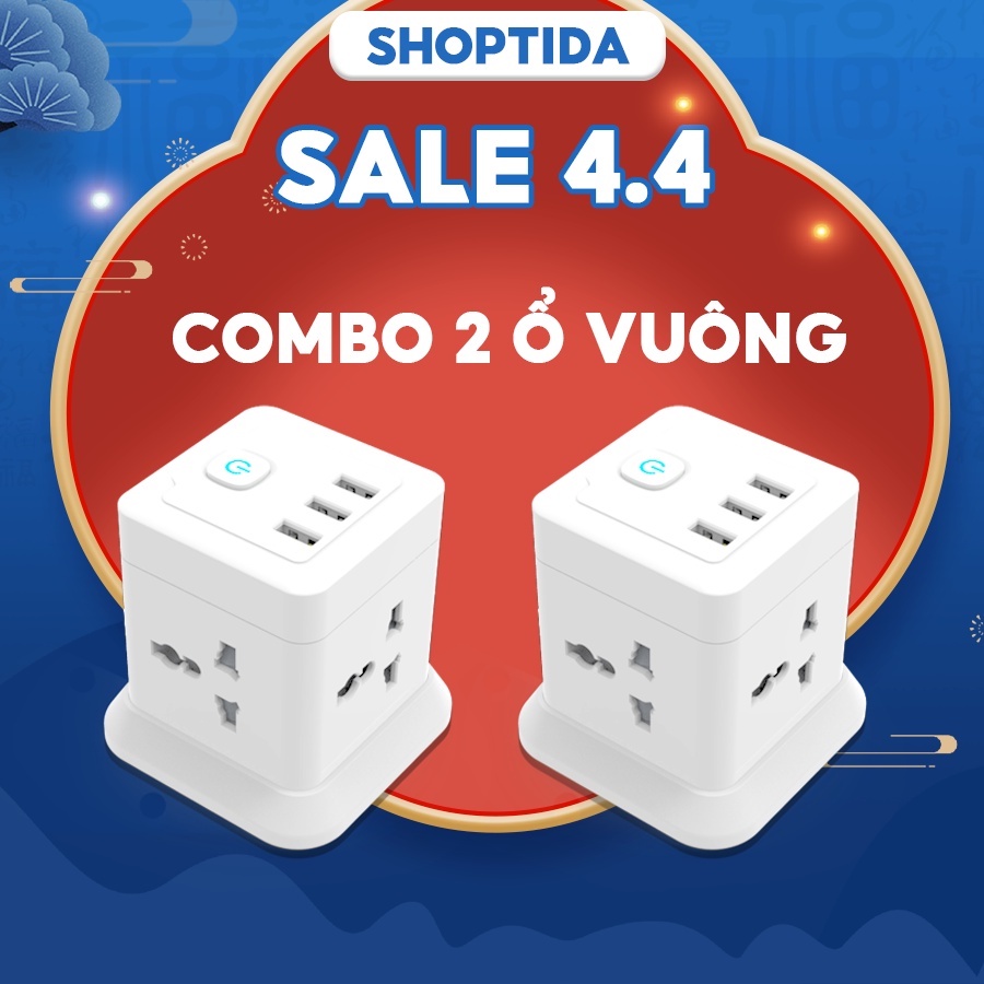 Combo 2 Ổ Cắm Điện Đa Năng CubeZ Shoptida 3 cổng USB sạc tối đa 12W và 4 Ổ Điện chịu tải 2500W Dây nối dài 2.4M