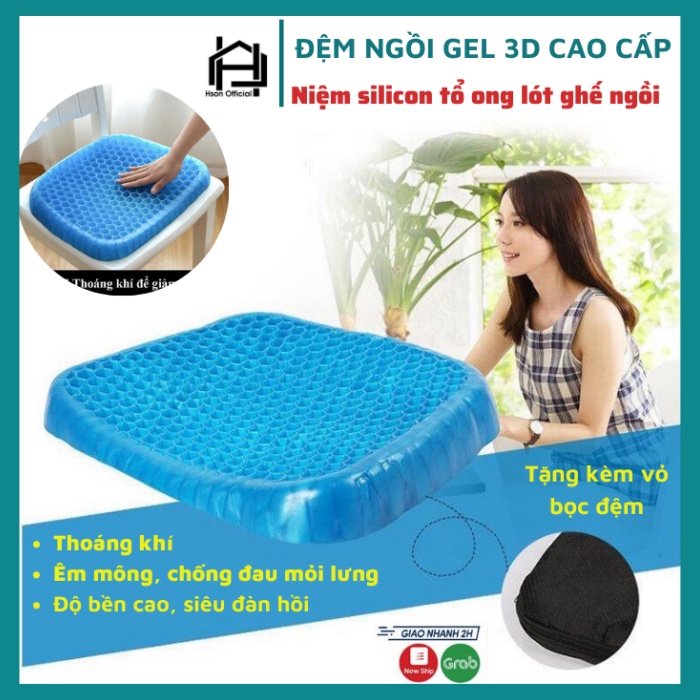 Đệm ngồi 3D cao cấp, nệm lót ghế gel tổ ong thoáng khí, bảo vệ cột sống dành cho người hay ngồi làm việc