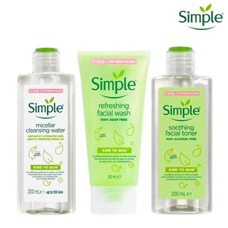 Bộ sản phẩm Simple Micellar tẩy trang, rửa mặt, nước hoa hồng sạch sâu, dưỡng ẩm