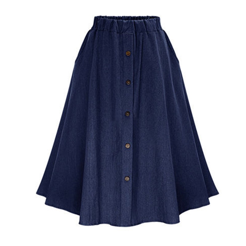 Chân váy denim lửng dáng rộng lưng thun co giãn thời trang cho nữ