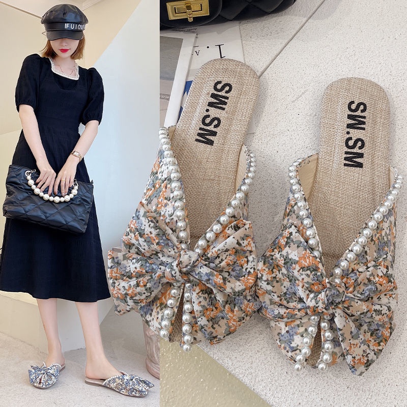 Giày Búp Bê Đế Mềm Đính Nơ Ngọc Trai Thời Trang Mùa Hè Xinh Xắn Cho Nữ